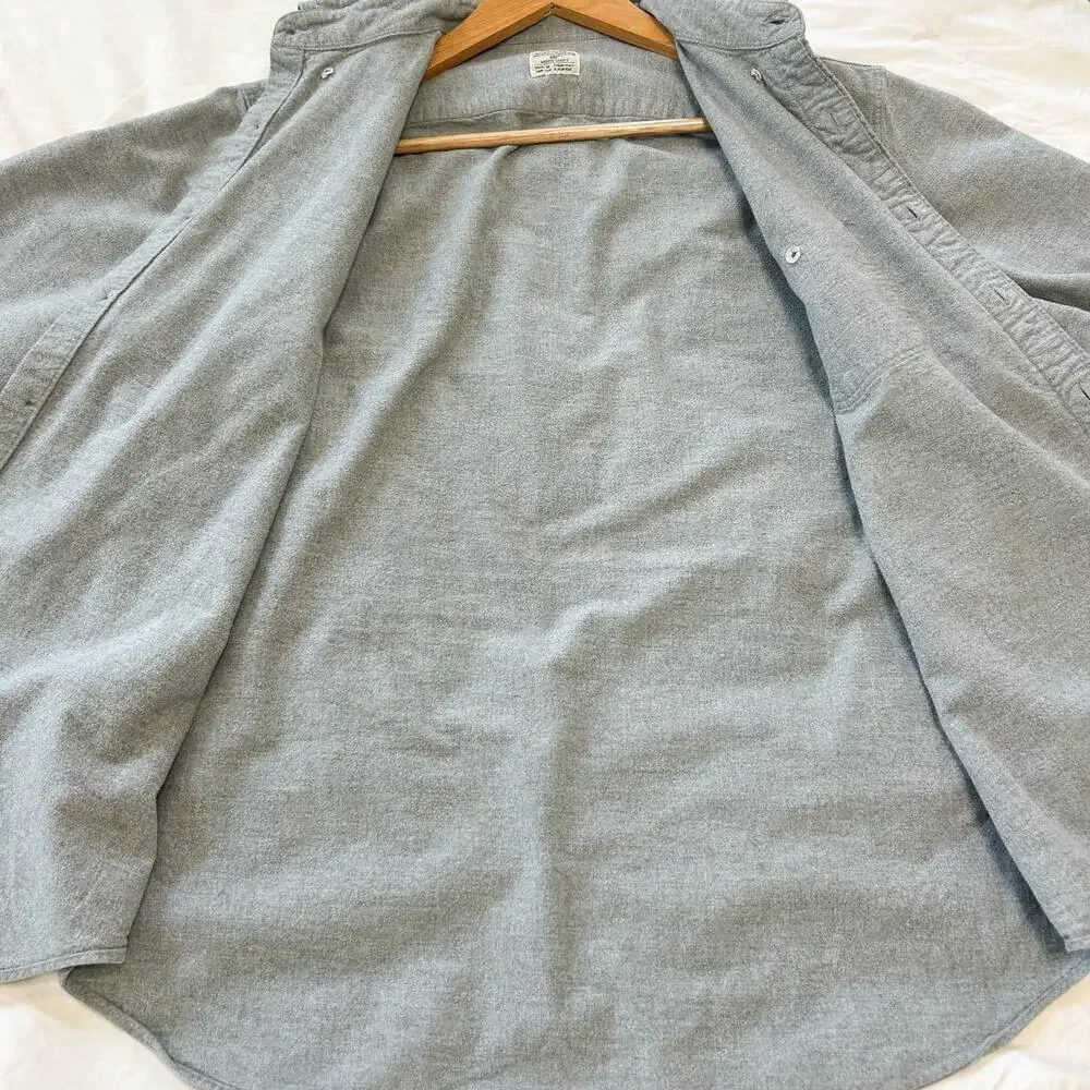 J.Crew Gray Button Down Workshirt Large 100% Cotton Elbow Patch Long Sleeve
